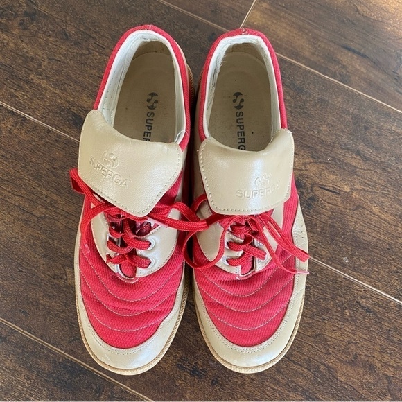 Superga RARE Red Tan Leather Mod 70s Sneakers Athletic Retro Style Size 39 - Picture 2 of 9